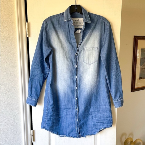 Frank & Eileen Mary Mini Shirtdress Distressed Vintage Wash Denim XXS EUC - Picture 2 of 12